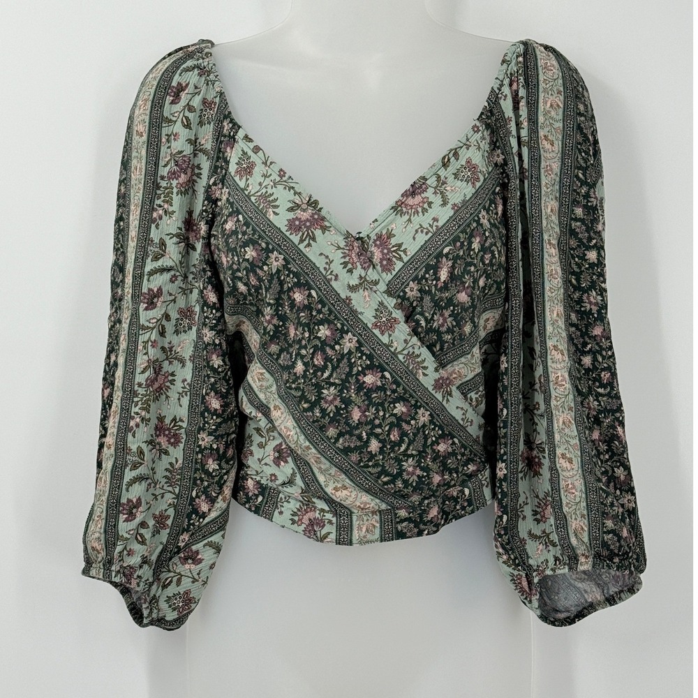 American Eagle Crop Peasant Top Womens XL Floral Boho Festival romantic coquette